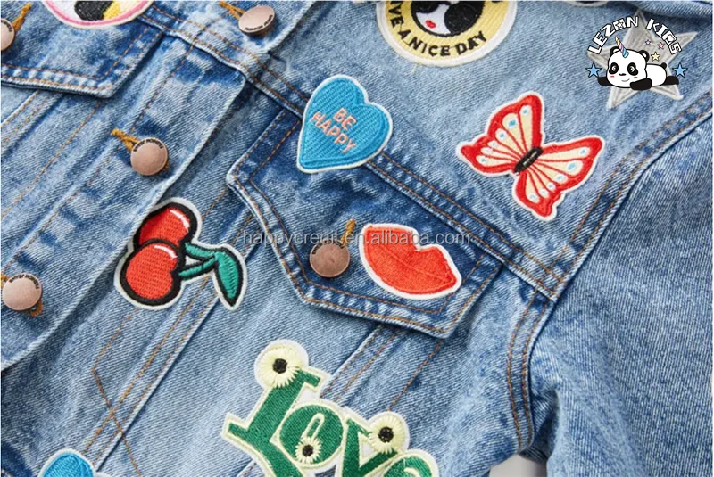LEZONKIDS - Custom Cute Little Girl 2 Piece Denim Set Embroidered Patches Kids Denim Sets With Denim Girl Dress